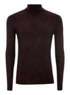 Topman Mens Red Burgundy And Black Twist Muscle Ribbed Roll Neck Sweater