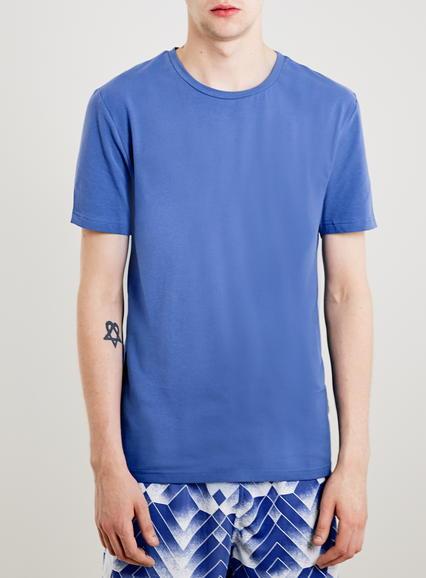 Topman Mens Blue Muscle Fit Crew T-shirt