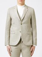 Topman Mens Brown Stone Herringbone Skinny Fit Suit Jacket