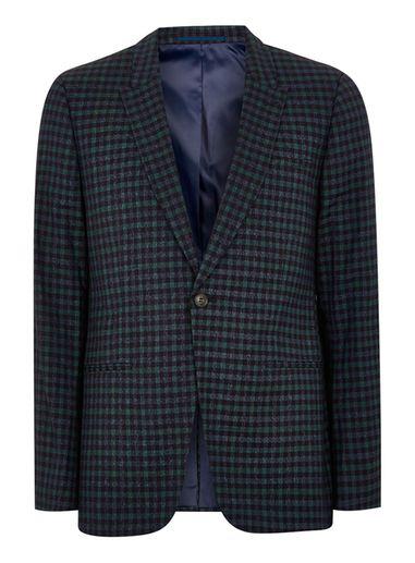 Topman Mens Blue Green Gingham Check Skinny Blazer