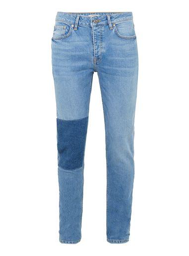 Topman Mens Mid Blue Patch Stretch Skinny Jeans
