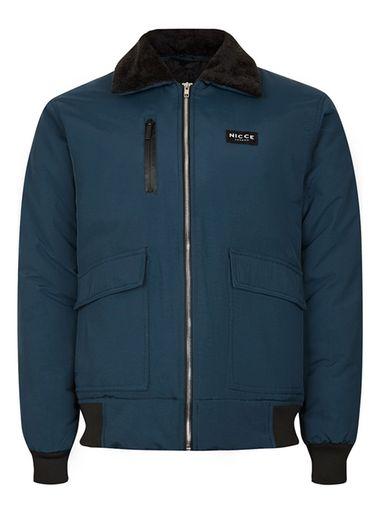 Topman Mens Blue Nicce Navy Faux Shearling Collar Ma2 Bomber Jacket