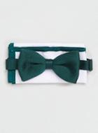 Topman Mens Green Knitted Bow Tie/white Pocket Pack