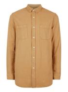 Topman Mens Brown Washed Tobacco Twill Cotton Casual Shirt