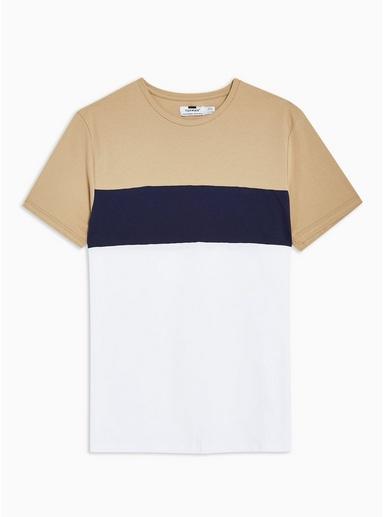 Topman Mens Beige, Blue And White Panel T-shirt