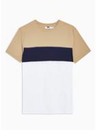 Topman Mens Beige, Blue And White Panel T-shirt