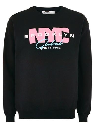 Topman Mens Black 'brooklyn' Print Sweatshirt