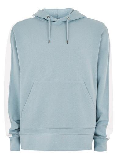 Topman Mens Light Blue Panel Sleeve Hoodie