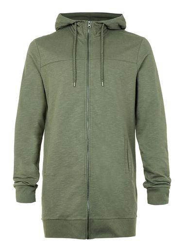 Topman Mens Green Khaki Longline Hoodie
