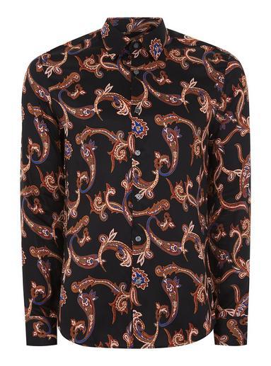 Topman Mens Black Premium Paisley Print Long Sleeve Shirt