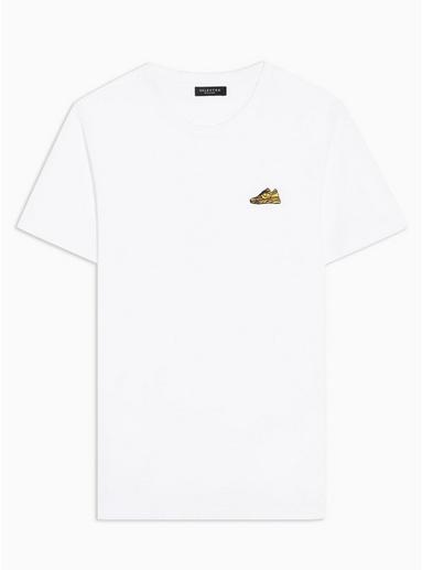 Selected Homme Mens Selected Homme White Embroidered Organic Cotton T-shirt