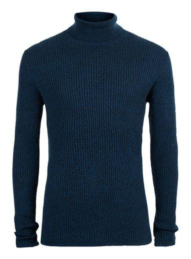 Topman Mens Navy Twist Ribbed Textured Turtle Neck Sweater