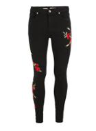 Topman Mens Black Rose Embroidery Spray On Jeans