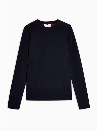 Topman Mens Navy Double Faced Crew Neck Jumper