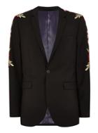 Topman Mens Black Skinny Suit Jacket With Red Embroidered Badges