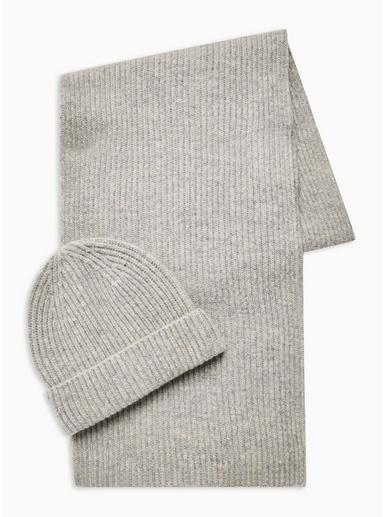 Topman Mens Grey Wool Beanie And Scarf 2 Pack