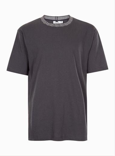 Topman Mens Grey Gray Jacquard Neck Oversized T-shirt