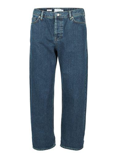 Topman Mens Blue Cropped Wide Leg Fit Jeans