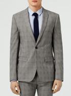Topman Mens Mid Grey Grey And Blue Check Ultra Skinny Fit Suit Jacket