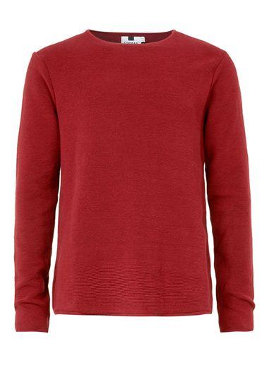 Topman Mens Red Burgundy Mini Rib Crew Neck Sweater