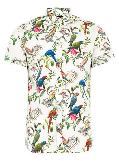 Topman Mens Selected Homme's White Tropical Short Sleeve Shirt