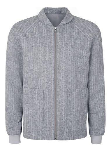 Topman Mens Grey Blue And White Pinstripe Zip Through Formal Jacket