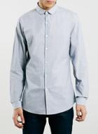 Topman Mens Grey Textured Long Sleeve Slim Smart Shirt