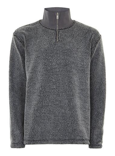 Topman Mens Grey Ltd Gray Carson Borg Fleece