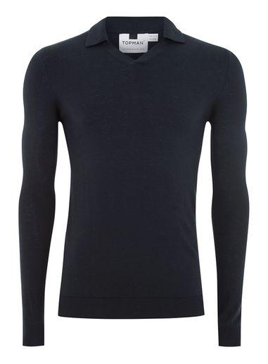 Topman Mens Navy Revere Polo