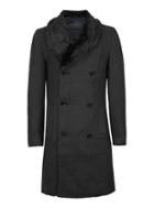Topman Mens Criminal Damage Black Herringbone Faux Fur Collar Coat*