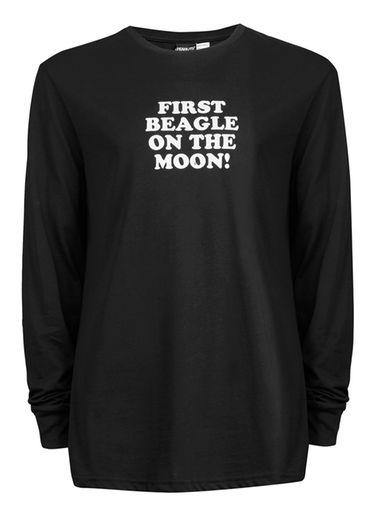 Topman Mens Black Snoopy Print Long Sleeve T-shirt