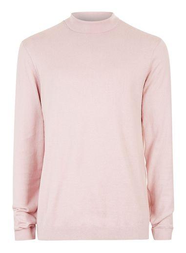 Topman Mens Dusty Pink Mini Roll Neck Sweater