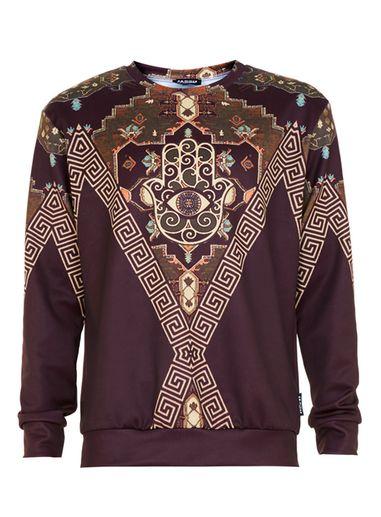 Topman Mens Red Jaded London Burgundy Hamsa Print Neoprene Sweatshirt*