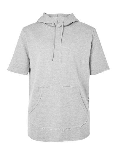 Topman Mens Criminal Damage Grey Marl Raw Edge Short Sleeve Hoodie