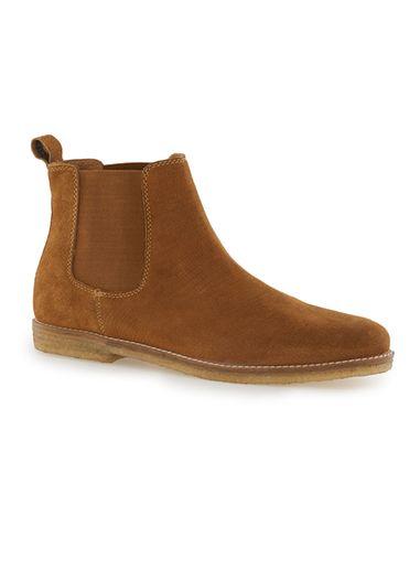 Topman Mens Black Dark Tan Suede Embossed Print Chelsea Boots