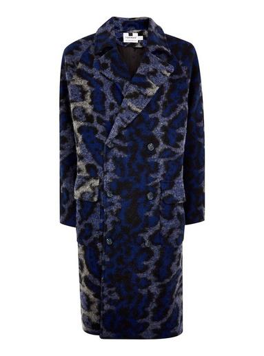 Topman Mens Navy Blue Animal Print Double Breasted Jacket