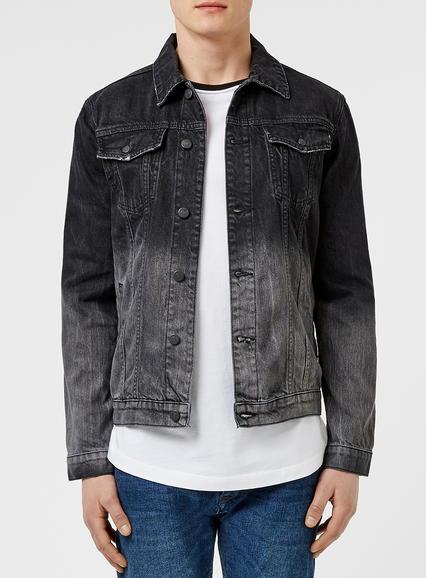 Topman Mens Antioch Black And Grey Denim Jacket With Top Dip*