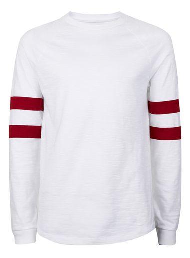Topman Mens White And Red Long Sleeve Racer Raglan T-shirt