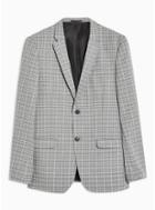 Topman Mens Grey Skinny Fit Check Single Breasted Blazer With Notch Lapels