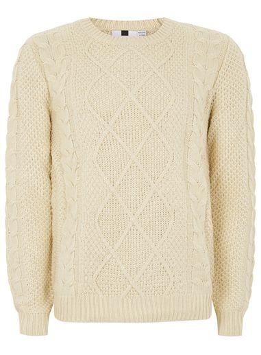 Topman Mens Cream Marble Cable Knit Sweater