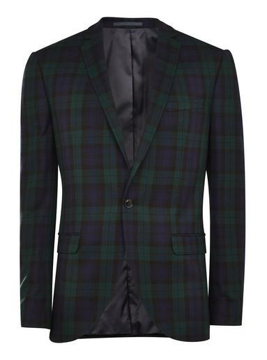 Topman Mens Black Navy Green Check Blazer