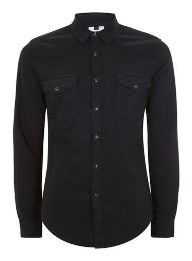 Topman Mens Black Stretch Western Shirt