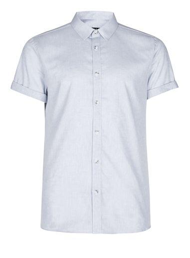Topman Mens Grey Gray Short Sleeve Smart Shirt