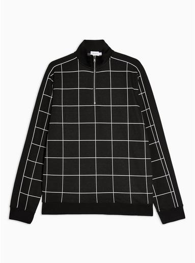 Topman Mens Black Windowpane Check Track Top