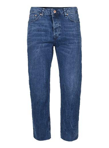 Topman Mens Blue Marble Wash Raw Edge Standard Fit Jeans