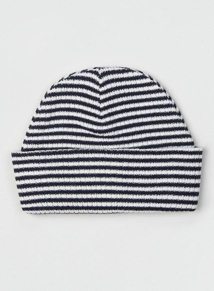 Topman Mens Blue Navy And Ecru Striped Beanie