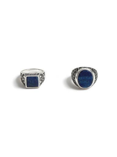 Topman Mens Blue Silver Ring Pack*