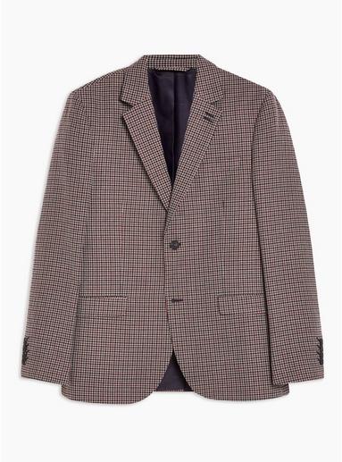 Topman Mens Navy Check Textured Slim Blazer