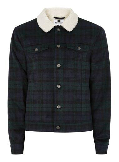 Topman Mens Black Watch Borg Collar Western Jacket