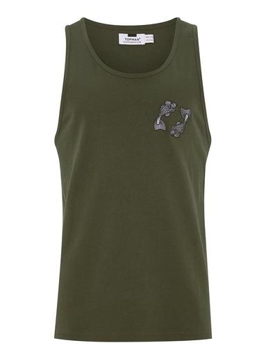 Topman Mens Khaki 'carp' Embroidered Vest